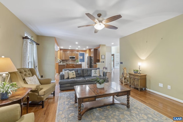 797 Willow Ridge Rd, Troy, VA 22974 - living area featuring a ceiling fan, wood finished floors, and recessed lighting
