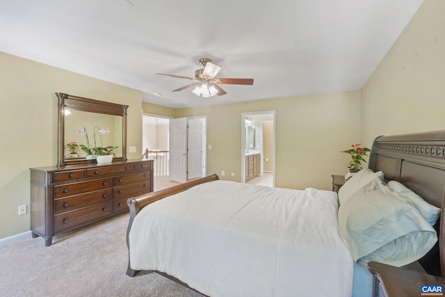 797 Willow Ridge Rd, Troy, VA 22974 - bedroom featuring light colored carpet, ensuite bath, and a ceiling fan
