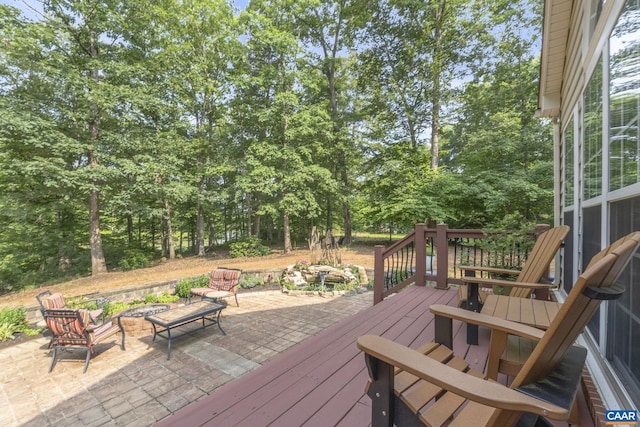 797 Willow Ridge Rd, Troy, VA 22974 - wooden deck with a patio and view of scattered trees