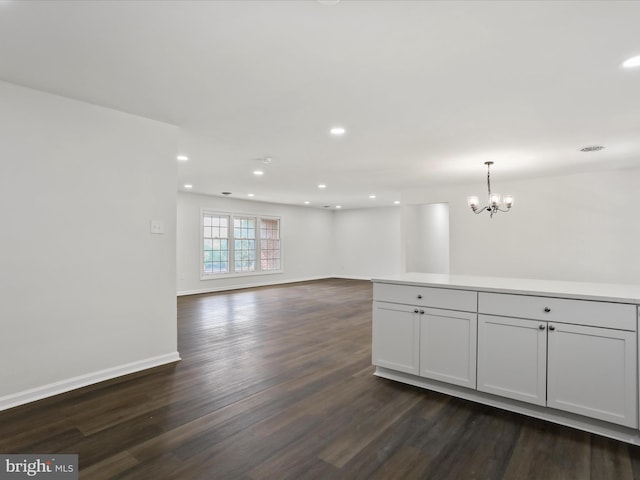 47 Picture Mountain Dr, Martinsburg, WV 25404 - unfurnished living room featuring dark wood finished floors, a chandelier, and recessed lighting