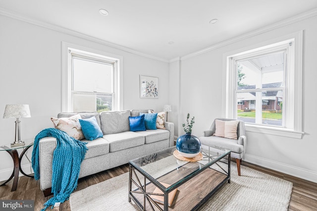 1225 Harper Ave, Woodlyn, PA 19094 - living room featuring ornamental molding, baseboards, and wood finished floors