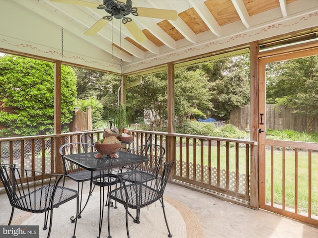 905 Peele Pl, Alexandria, VA 22304 - sunroom / solarium featuring outdoor dining area, a ceiling fan, vaulted ceiling, and healthy amount of natural light