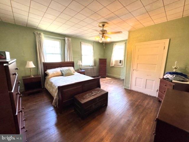 1512 River Rd, Upper Black Eddy, PA 18972 - bedroom featuring dark wood finished floors, a ceiling fan, and radiator heating unit