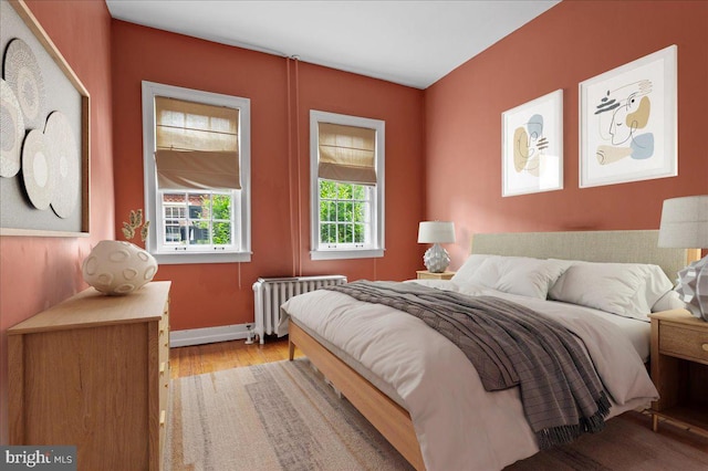 28 The Strand, New Castle, DE 19720 - bedroom featuring radiator, light wood-style flooring, and baseboards