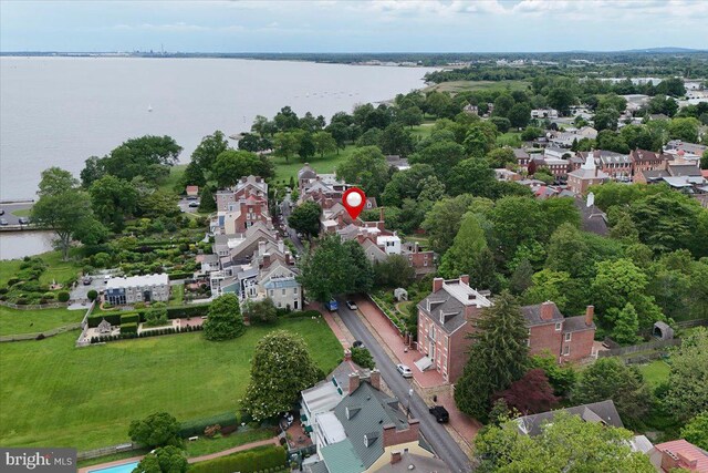 28 The Strand, New Castle, DE 19720 - aerial overview of property's location with nearby suburban area and a large body of water