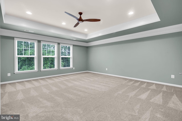 40578 Sculpin Ct, Aldie, VA 20105 - unfurnished room with a raised ceiling, a ceiling fan, carpet floors, baseboards, and recessed lighting