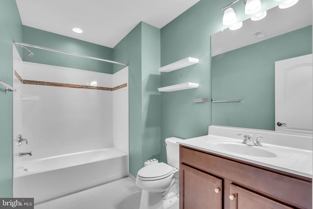 40578 Sculpin Ct, Aldie, VA 20105 - full bath featuring toilet, tub / shower combination, vanity, tile patterned floors, and baseboards
