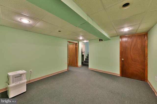227 Rolling Hill Rd, Elkins Park, PA 19027 - finished basement with a drop ceiling, baseboards, carpet flooring, and stairs