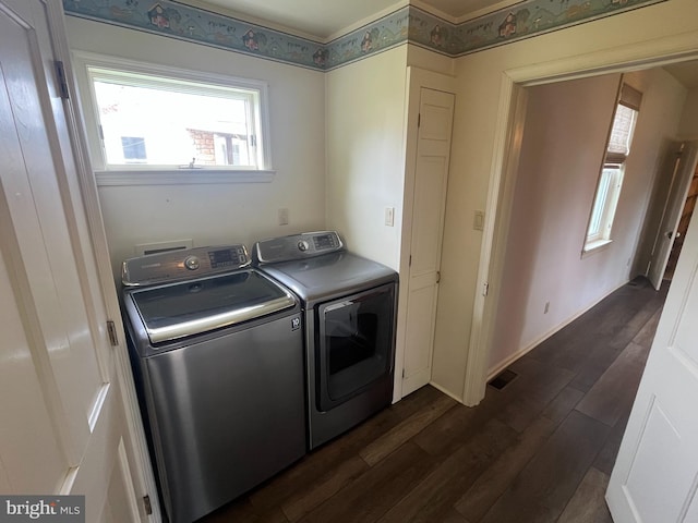 209 S Cherry St, Myerstown, PA 17067 - washroom with washing machine and clothes dryer and dark wood-style floors