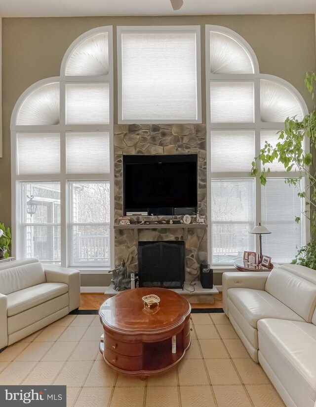 5 Cross Point Dr, Owings, MD 20736 - living room with a stone fireplace