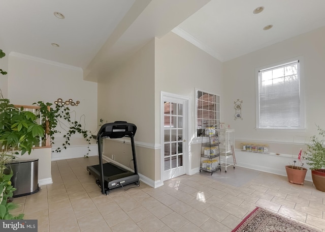 5 Cross Point Dr, Owings, MD 20736 - workout area with light tile patterned floors, ornamental molding, and baseboards