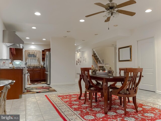 5 Cross Point Dr, Owings, MD 20736 - dining area featuring ceiling fan, recessed lighting, stairway, and light tile patterned floors