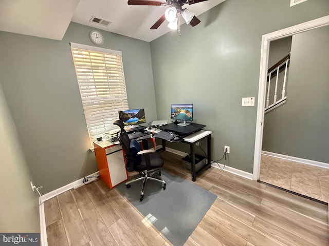 7423 Rigby Pl, Elkridge, MD 21075 - office area with a ceiling fan, wood finished floors, and baseboards