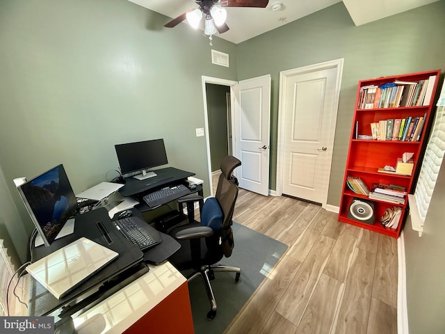 7423 Rigby Pl, Elkridge, MD 21075 - home office with light wood-style floors, a ceiling fan, and baseboards