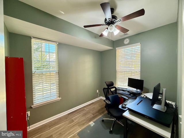 7423 Rigby Pl, Elkridge, MD 21075 - office with wood finished floors, a ceiling fan, and baseboards