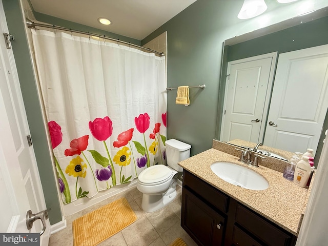 7423 Rigby Pl, Elkridge, MD 21075 - bathroom featuring vanity, tile patterned flooring, toilet, recessed lighting, and shower / bath combination with curtain