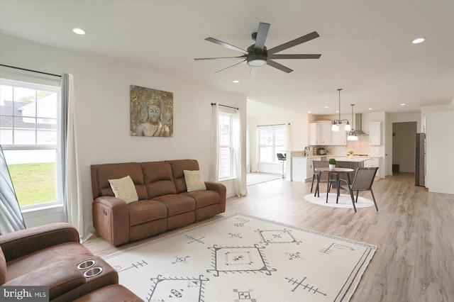 6300 Neha Dr Unit 32, Mechanicsburg, PA 17050 - living area with a ceiling fan, light wood-style flooring, and recessed lighting