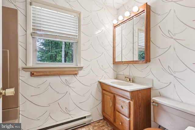 1927 Chapel Ave W, Cherry Hill, NJ 08002 - bathroom featuring wallpapered walls, vanity, toilet, and baseboard heating
