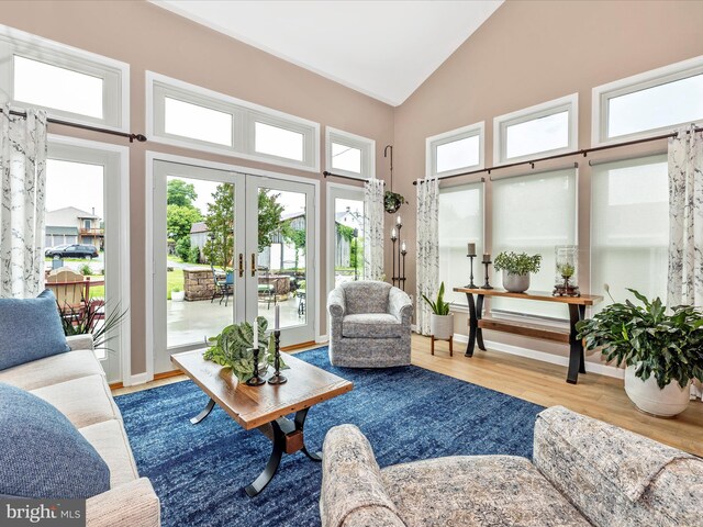 41 E Frederick St, Williamsport, MD 21795 - living area with high vaulted ceiling, wood finished floors, and french doors