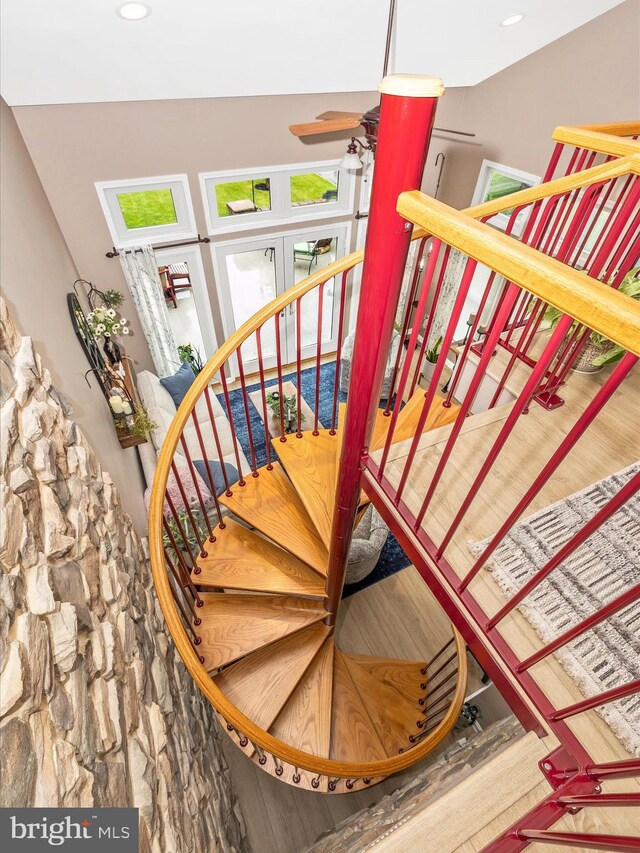 41 E Frederick St, Williamsport, MD 21795 - stairway featuring a ceiling fan, wood finished floors, and recessed lighting