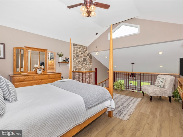 41 E Frederick St, Williamsport, MD 21795 - bedroom featuring wood finished floors, high vaulted ceiling, and ceiling fan