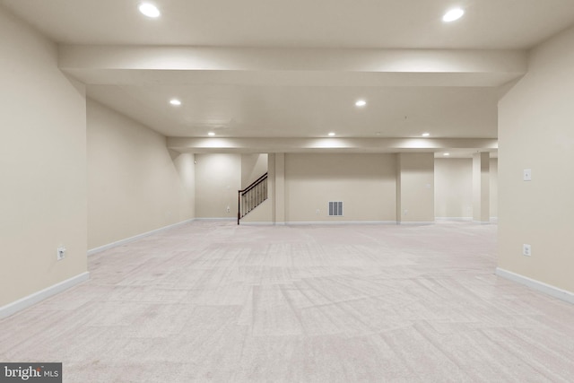 4403 Cedar Reach Ln, Bowie, MD 20720 - finished basement featuring light carpet, recessed lighting, and stairway