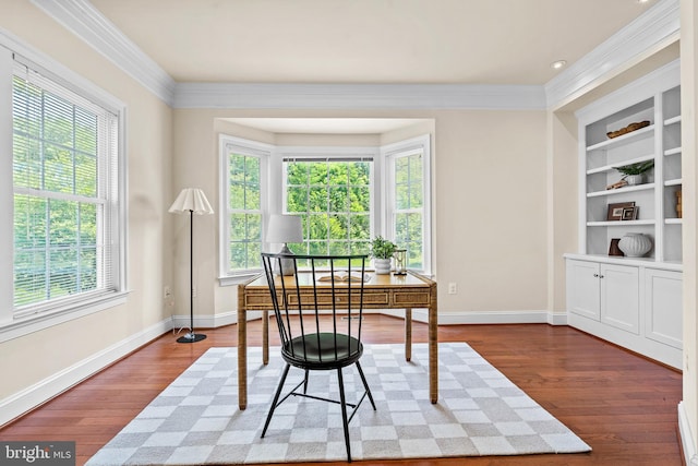 4403 Cedar Reach Ln, Bowie, MD 20720 - office with healthy amount of natural light, wood finished floors, built in features, and crown molding