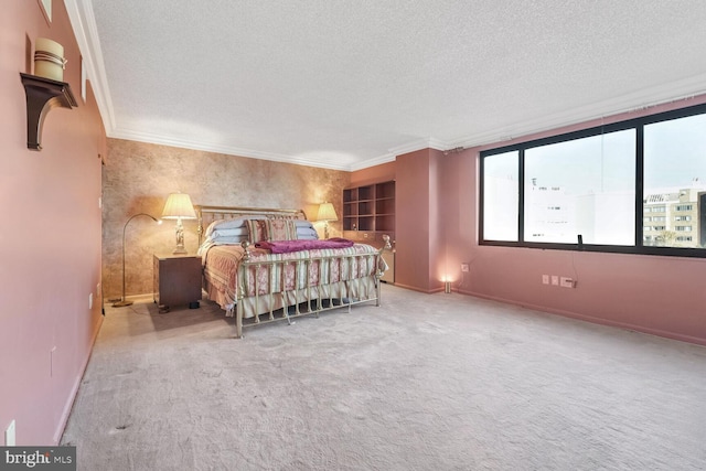 800 25th St NW Unit 801, Washington, DC 20037 - bedroom featuring a textured ceiling, crown molding, baseboards, and carpet flooring