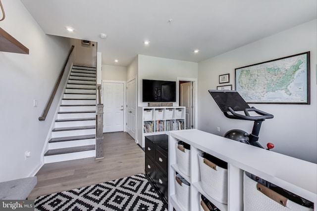 2509 River Terrace Rd, Hyattsville, MD 20782 - workout area featuring light wood finished floors and recessed lighting