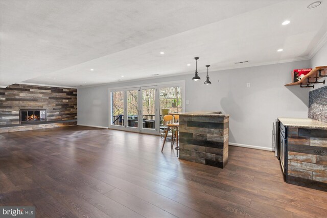 1426 Highwood Dr, Mclean, VA 22101 - indoor dry bar with a fireplace, hardwood / wood-style flooring, recessed lighting, ornamental molding, and baseboards