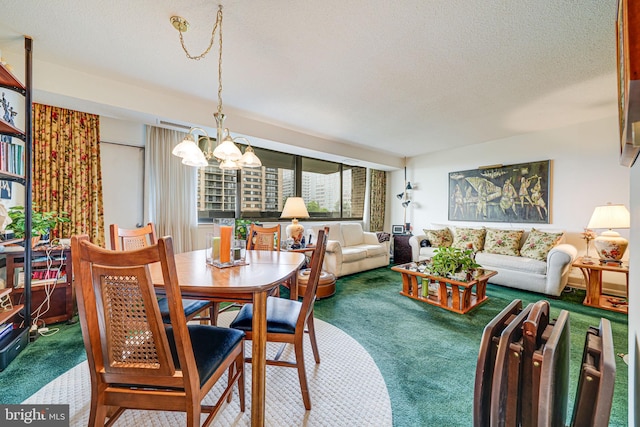 5501 Seminary Rd Unit 401S, Falls Church, VA 22041 - dining space with carpet flooring, a chandelier, and a textured ceiling