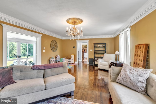 65 Hillcrest Ln, North East, MD 21901 - living room with a chandelier, wood finished floors, and crown molding