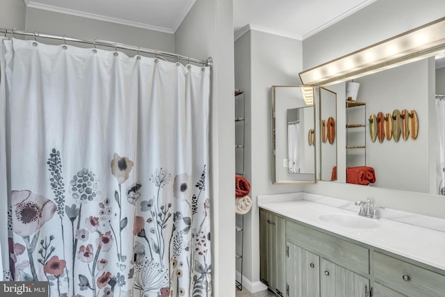 65 Hillcrest Ln, North East, MD 21901 - bathroom featuring ornamental molding, vanity, and a shower with shower curtain