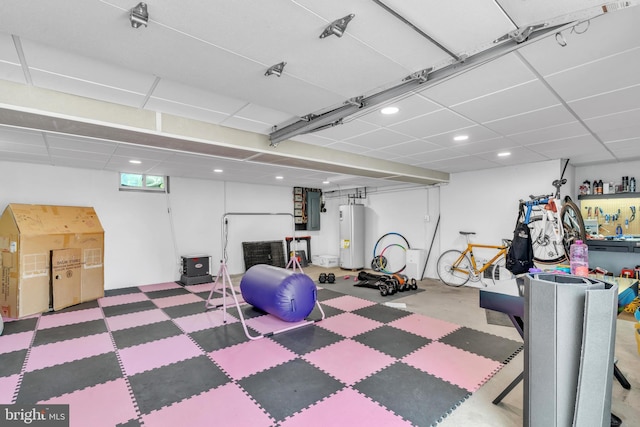 65 Hillcrest Ln, North East, MD 21901 - workout area featuring tile patterned floors, water heater, a paneled ceiling, electric panel, and recessed lighting