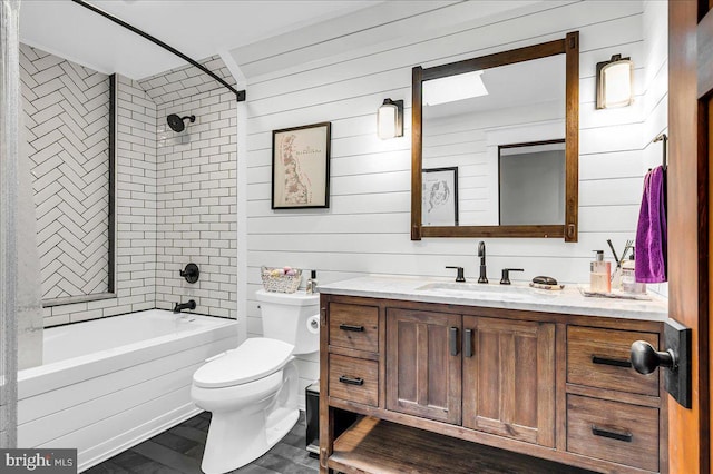 13 Quartz Mill Rd, Newark, DE 19711 - bathroom with vanity, toilet, bathtub / shower combination, and wooden walls