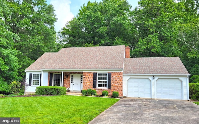 12 Hempsted Dr, Newark, DE 19711 - view of front of home featuring a garage, driveway, a chimney, a front yard, and roof with shingles