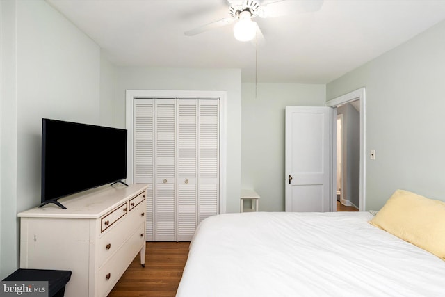429 Greenway Ave, Ewing, NJ 08618 - bedroom featuring dark wood-style flooring, a closet, and ceiling fan