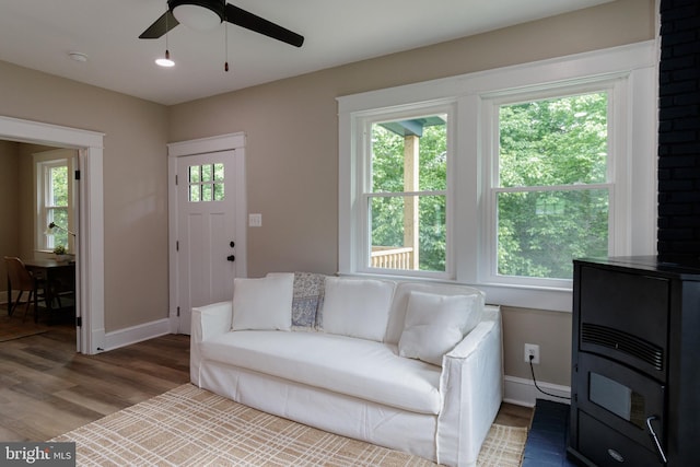 30 Gooney Falls Ln, Front Royal, VA 22630 - living room with baseboards, wood finished floors, and ceiling fan