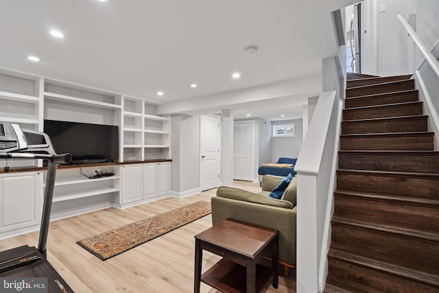 5054 8th St NE, Washington, DC 20017 - living area with stairs, light wood finished floors, and recessed lighting