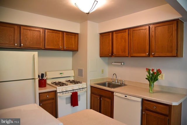 4360 Ivymount Ct Unit 32, Annandale, VA 22003 - kitchen with white appliances, a sink, light countertops, and brown cabinets