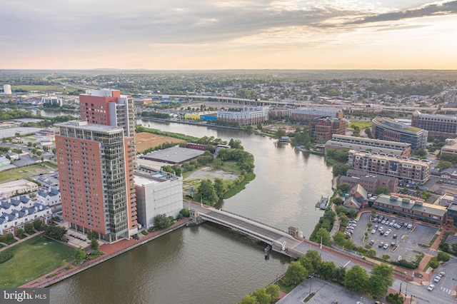 105 Christina Lndg Unit 708, Wilmington, DE 19801 - aerial view at dusk of a water view, a notable bridge, and a view of city