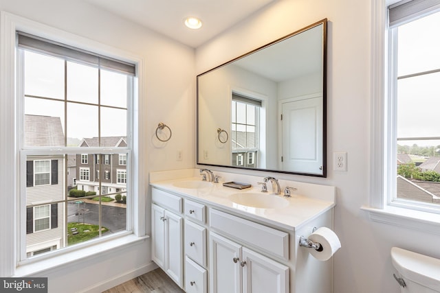 3226 Light Way, Mechanicsburg, PA 17055 - bathroom featuring plenty of natural light, double vanity, toilet, and wood finished floors