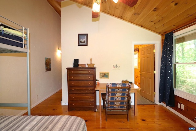 5254 Havenwood Ln, Schuyler, VA 22969 - bedroom featuring vaulted ceiling, wood finished floors, multiple windows, wood ceiling, and a desk