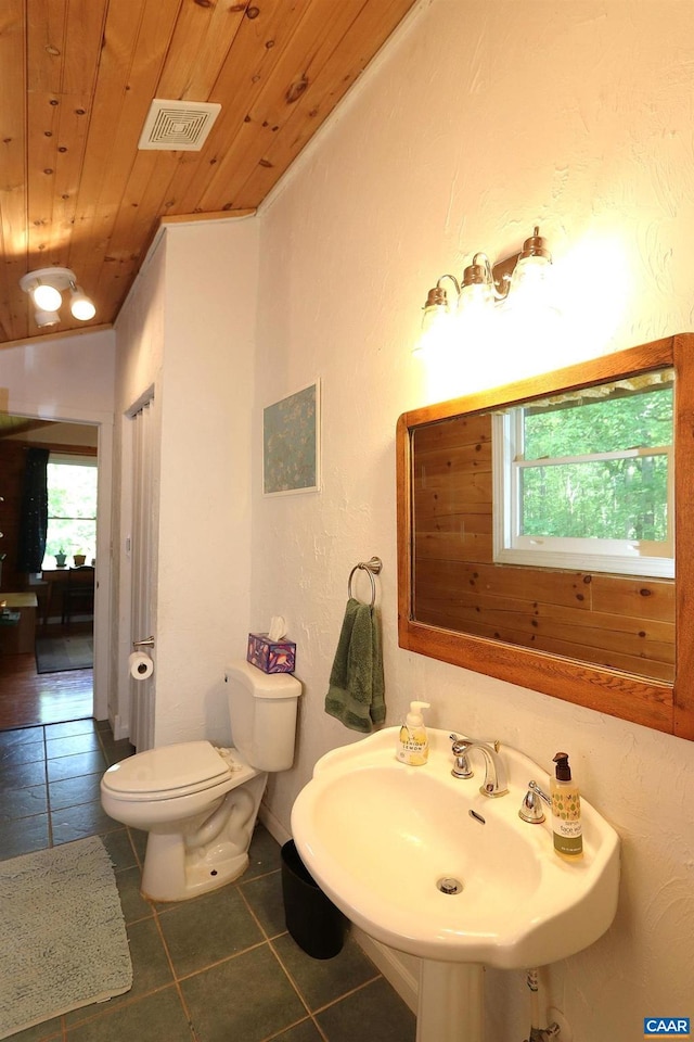 5254 Havenwood Ln, Schuyler, VA 22969 - bathroom with tile patterned flooring, a sink, healthy amount of natural light, wooden ceiling, and toilet