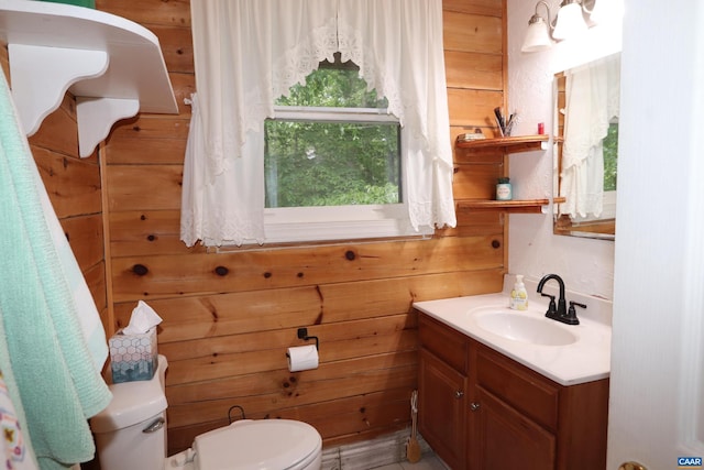 5254 Havenwood Ln, Schuyler, VA 22969 - half bath with toilet, vanity, and wood walls