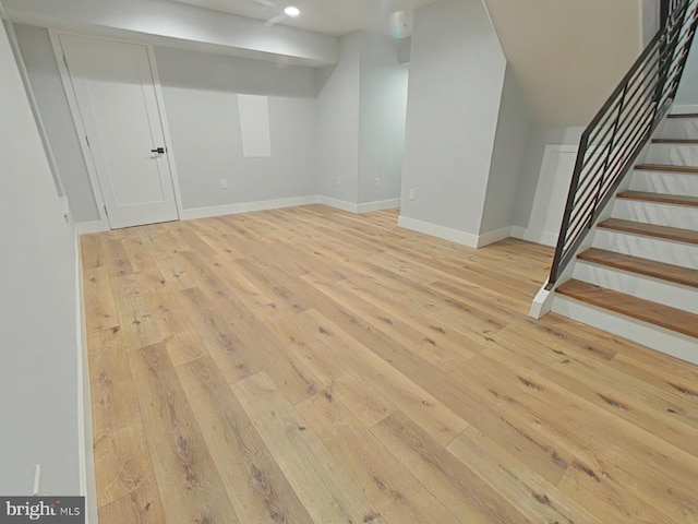 3143 W Montgomery Ave, Philadelphia, PA 19121 - finished below grade area featuring light wood finished floors, baseboards, stairway, and recessed lighting