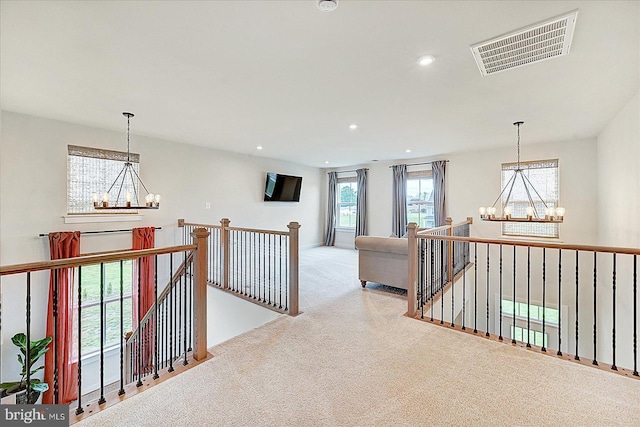 48 Winifred Dr, Hanover, PA 17331 - hallway with a chandelier, an upstairs landing, carpet floors, and recessed lighting