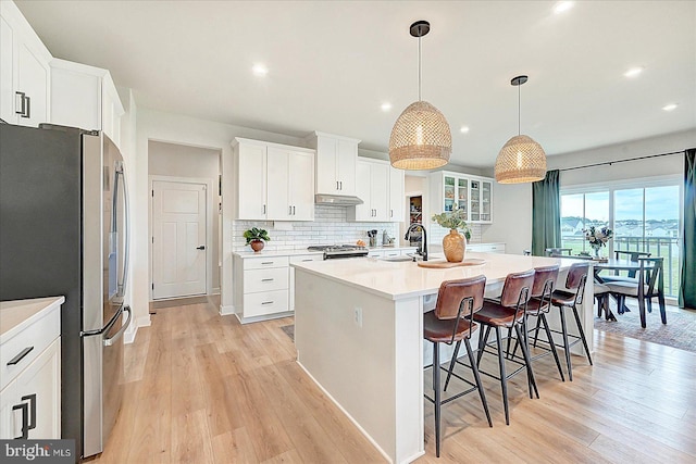 48 Winifred Dr, Hanover, PA 17331 - kitchen with stainless steel appliances, light wood-style flooring, under cabinet range hood, tasteful backsplash, and recessed lighting