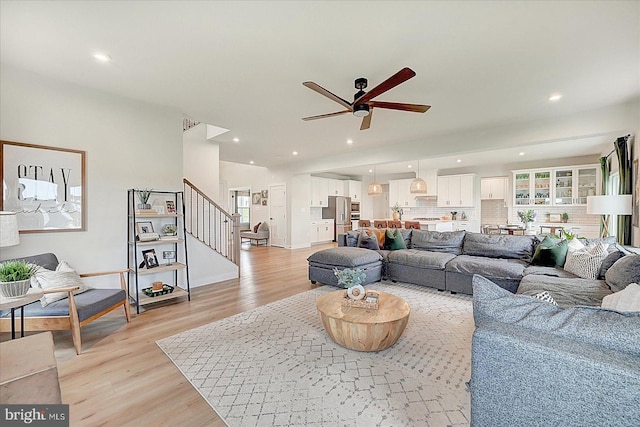 48 Winifred Dr, Hanover, PA 17331 - living area with a ceiling fan, stairway, light wood-type flooring, and recessed lighting