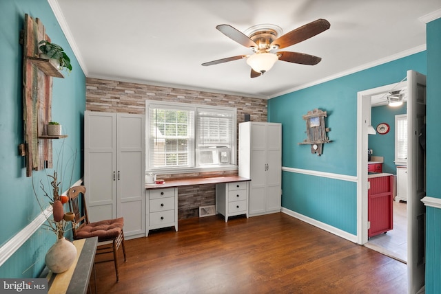 9000 Sudley Rd, Manassas, VA 20110 - office space featuring a ceiling fan, ornamental molding, and dark wood-style flooring